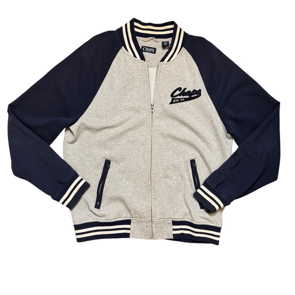 Chaps Men's Grey Blue Baseball Varsity Bomber Blokecore Jacket Size XL